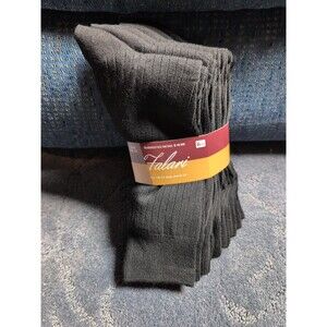 Falari 6 Pairs Men's Black Dress Socks Size 10-13 Rib Solid Crew Shoe Sz 6-12